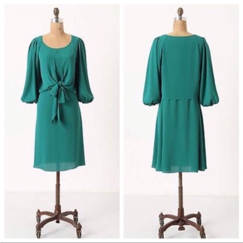 Anthropologie "Valparaiso Dress" by Maeve, Green Chiffon, Tie Front, size 6